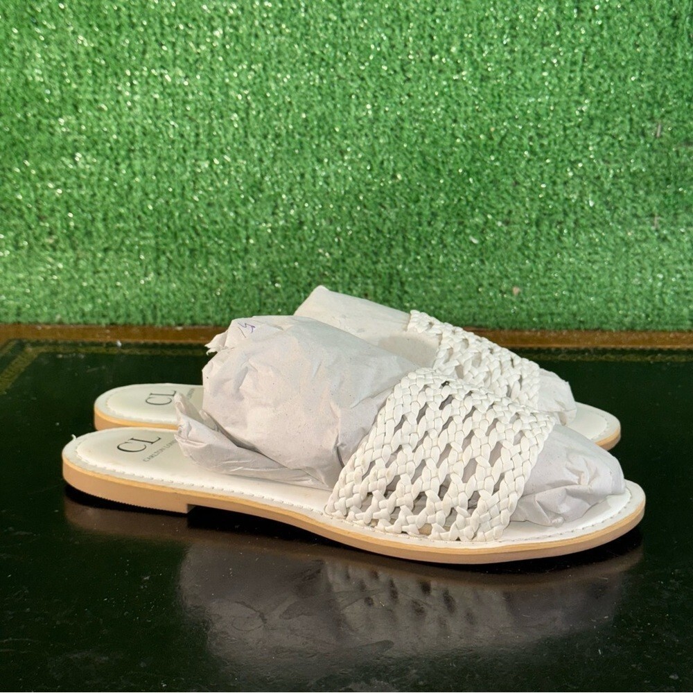 Carlton London White Tan Flat Woven Sandals Slides Women’s Size 9 - Picture 3 of 8